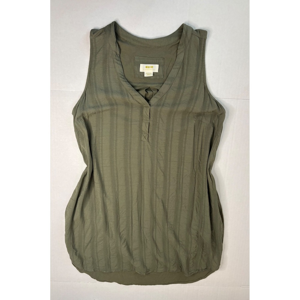 Anthropologie Maeve Colonsay Sleeveless V-Neck Tunic Top Olive Green